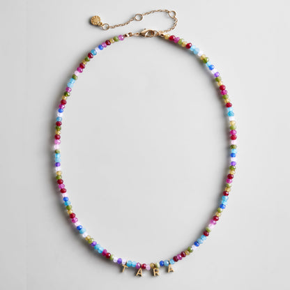Lavisa Custom Semi-Precious Beaded Necklace with ocean multi stones and personalized letters