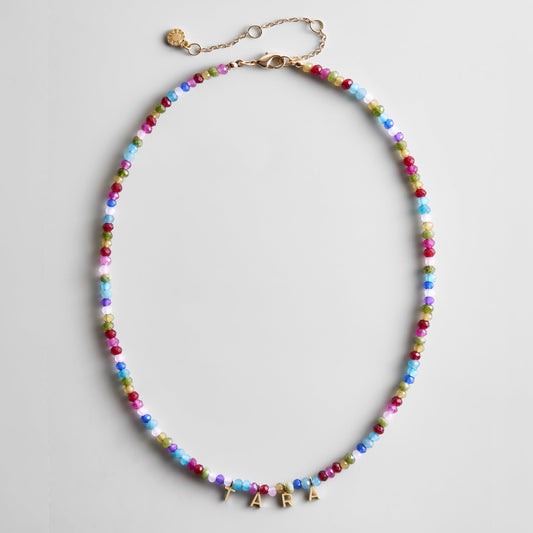 Lavisa Custom Semi-Precious Beaded Necklace with ocean multi stones and personalized letters