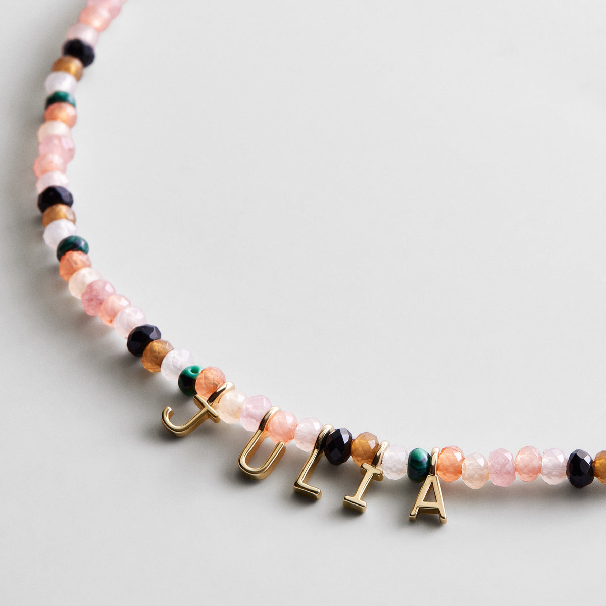 Lavisa - Custom Name Beaded Necklace - On-Model & Scale View
