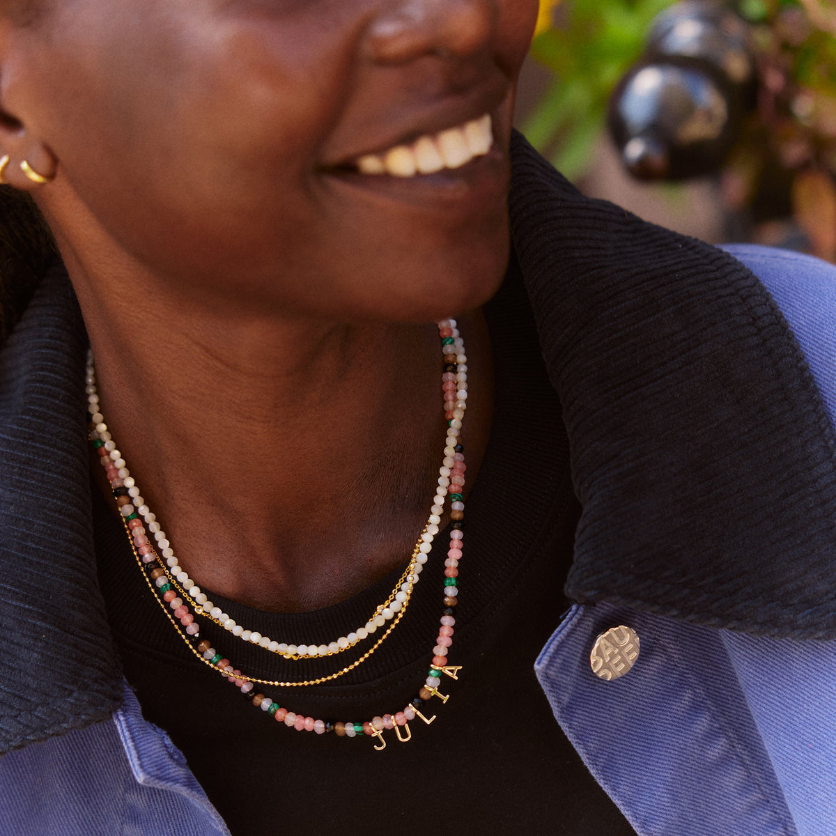 Lavisa - Custom Name Beaded Necklace - Detail & Styling View