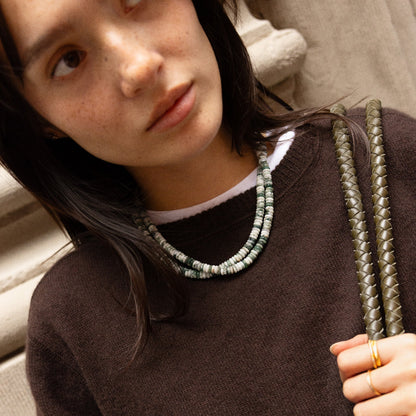 Lavisa - Striped Agate Beaded Necklace - Semi-Precious Stone Jewelry - Detail & Styling View