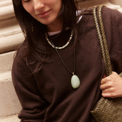 Lavisa - Light Jade Pendant Necklace - Adjustable Cord Jewelry - Detail & Styling View