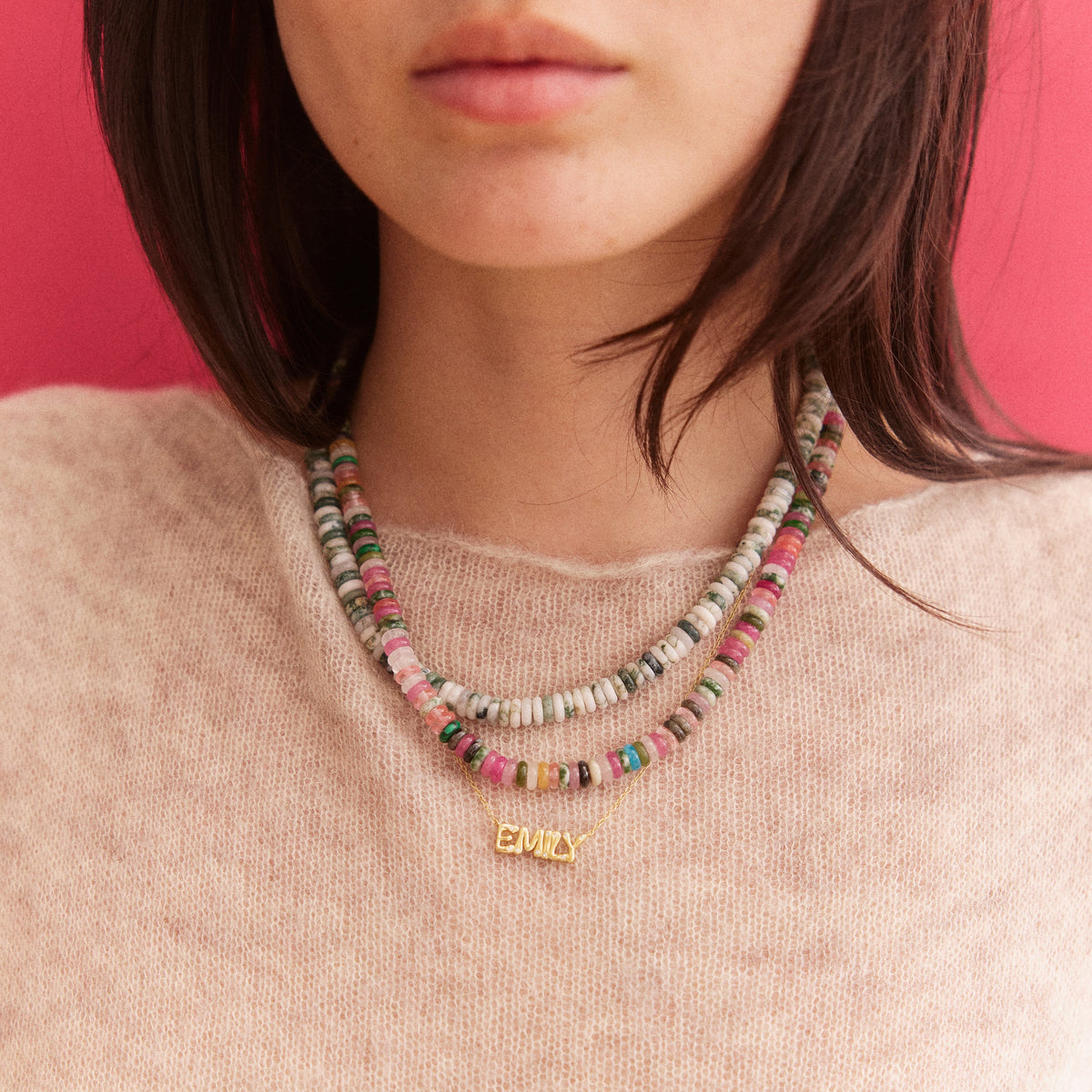Lavisa - Pastel Semi-Precious Beaded Stackable Necklace - Detail & Styling View