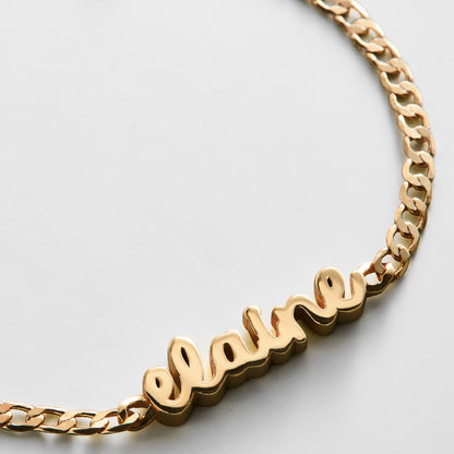Lavisa - Custom Name Curb Chain Bracelet - On-Model & Scale View