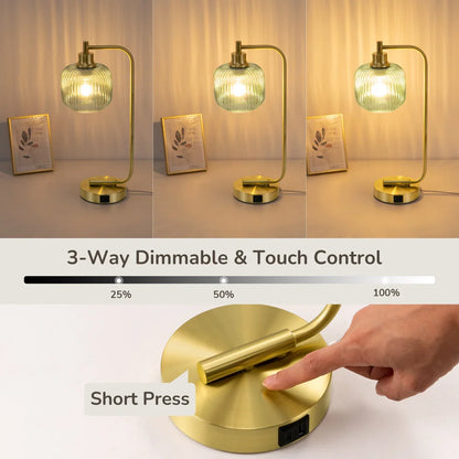 Lavisa - Dimmable Glass Table Lamp with Touch Control and USB Charging Ports