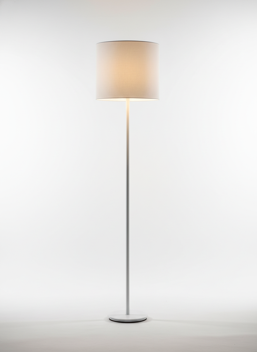 Lavisa minimalist white floor lamp with fabric drum shade and metal base (View 2)