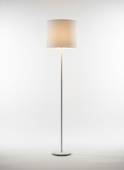 Lavisa minimalist white floor lamp with fabric drum shade and metal base (View 2)