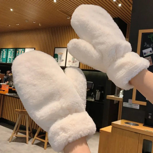Fluffy Plush Mittens Winter Warm Gloves - Front View | Lavisa