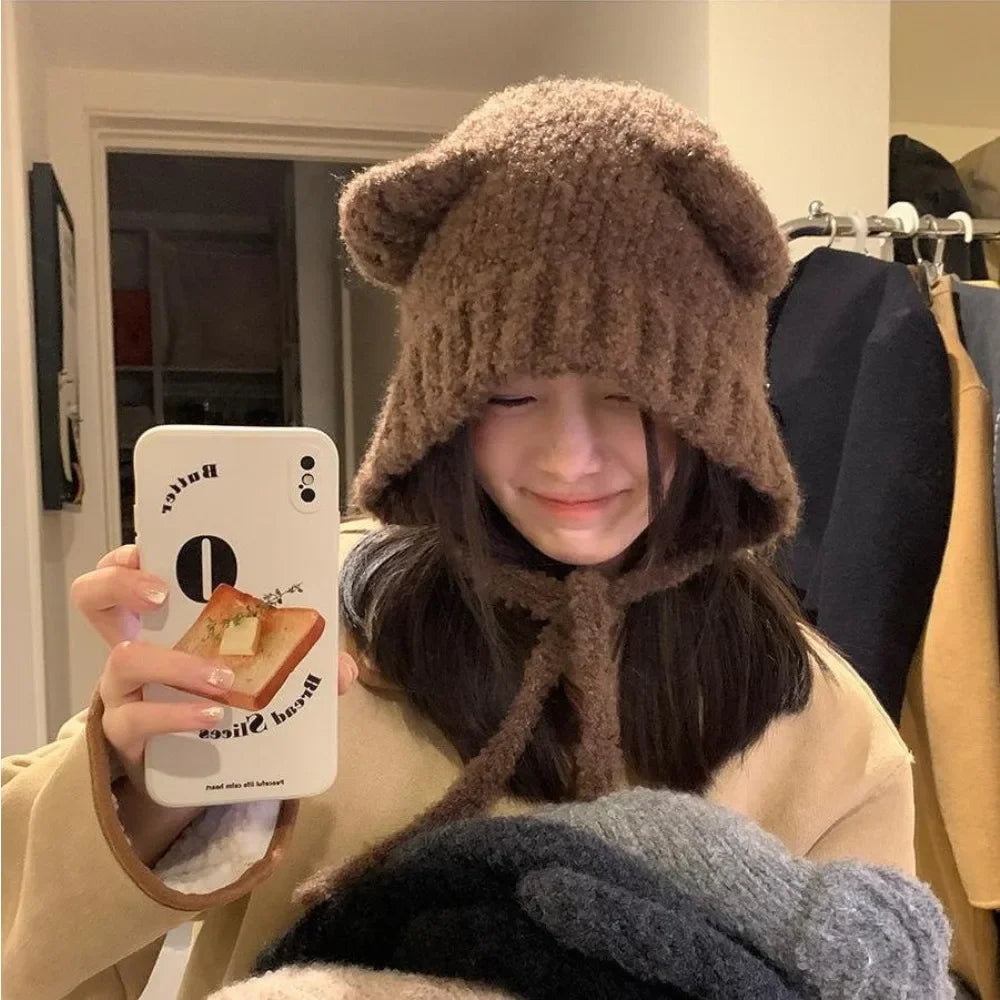 Lavisa - Cute Bear Ear Winter Hat Hooded Beanie