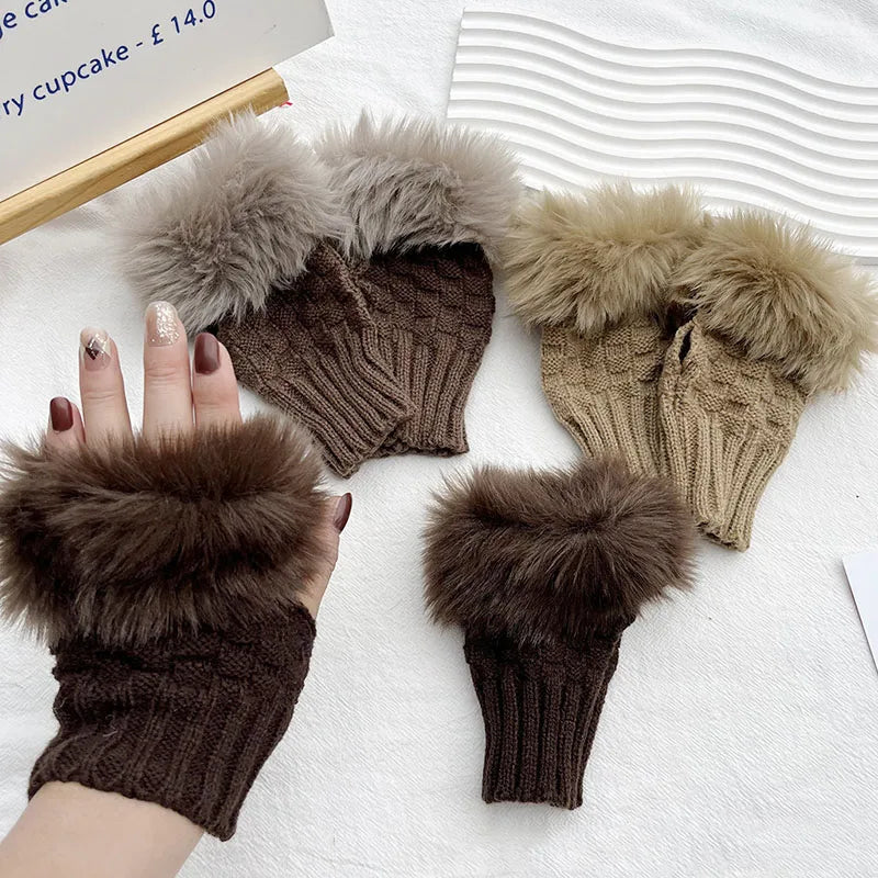 Lavisa - Faux Fur Fingerless Winter Gloves