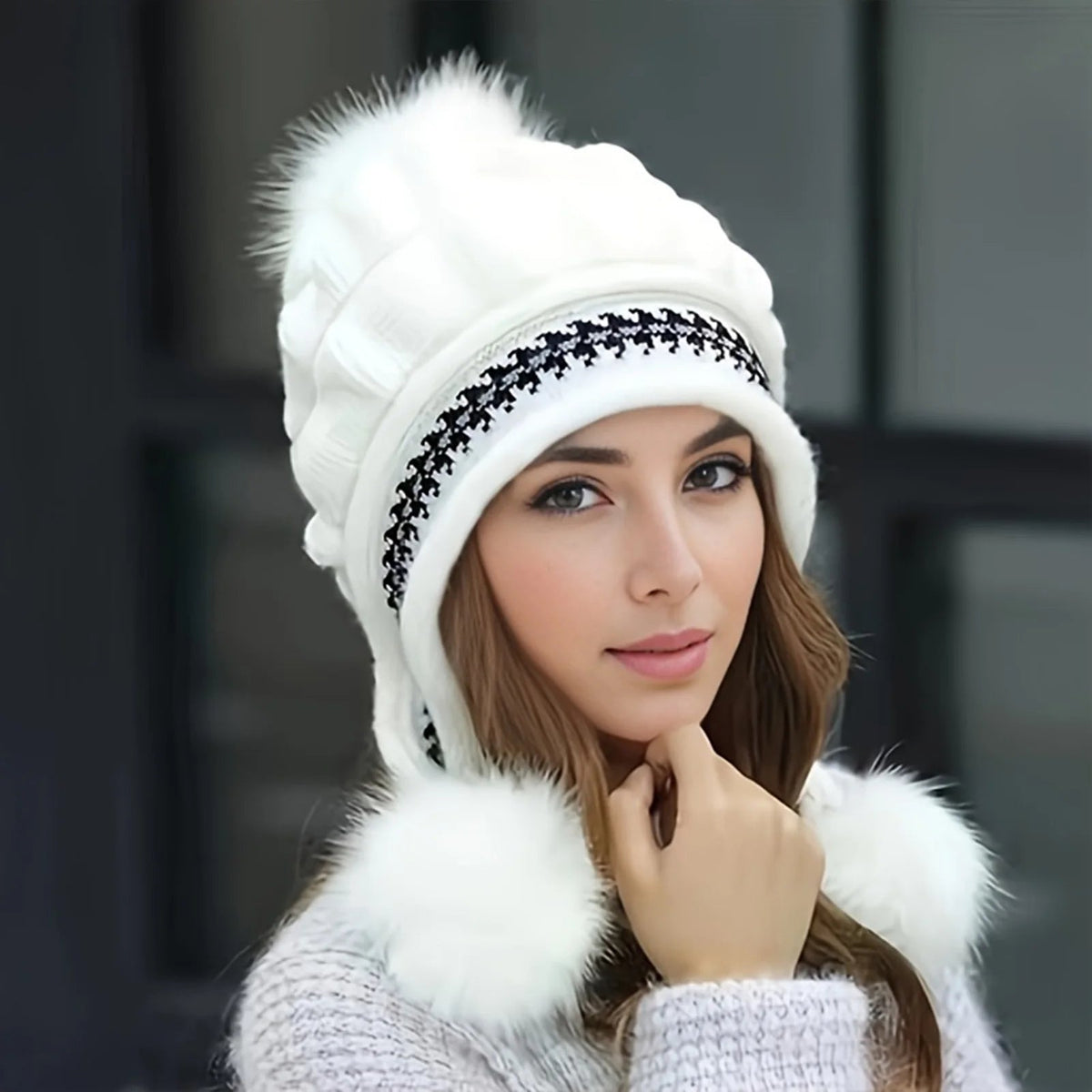 Lavisa - Fleece Lined Cable Knit Winter Hat with Earflaps