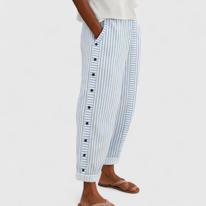 Lavisa - Relaxed Tapered Striped Trousers with Side Buttons