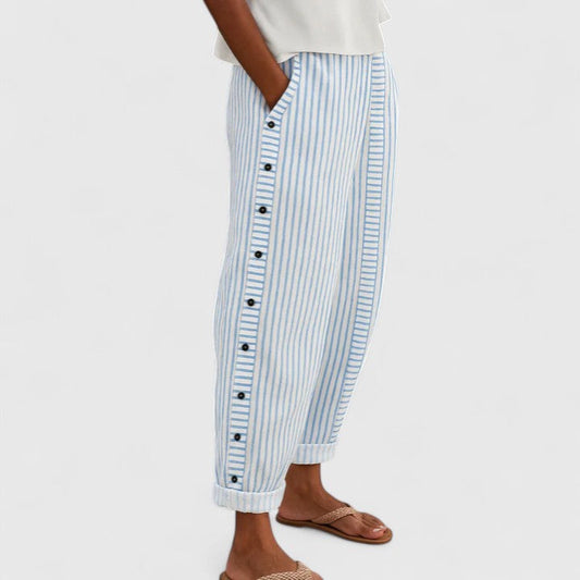 Lavisa - Relaxed Tapered Striped Trousers with Side Buttons
