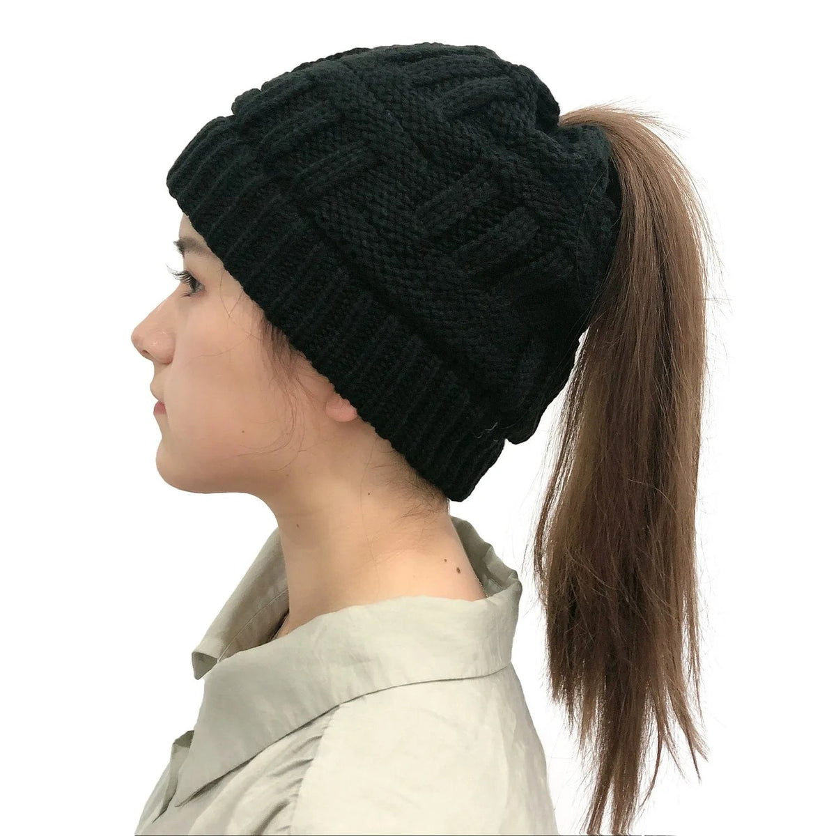 Lavisa - Women’s Cable Knit Ponytail Beanie Hat