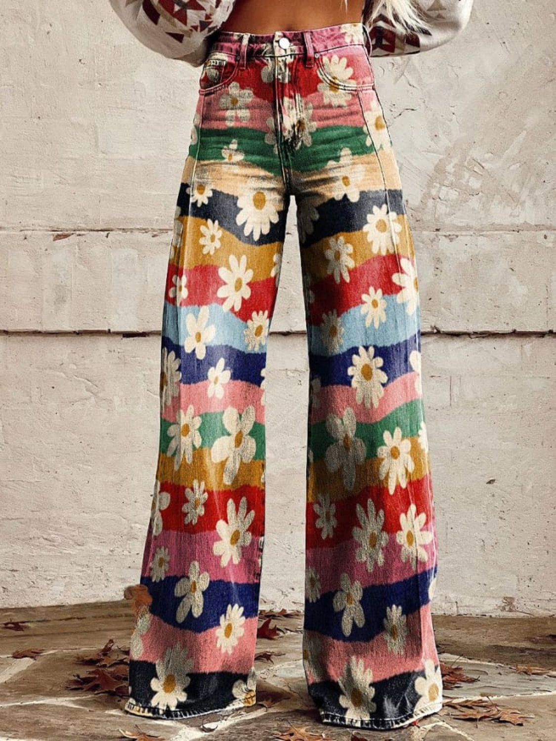 Lavisa - Women's Retro Floral Wide-Leg Pants