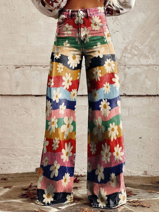 Lavisa - Women's Retro Floral Wide-Leg Pants