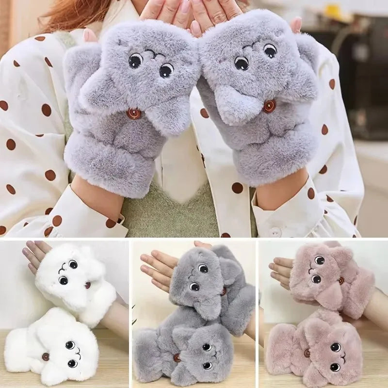 Lavisa - Plush Animal Convertible Fingerless Gloves