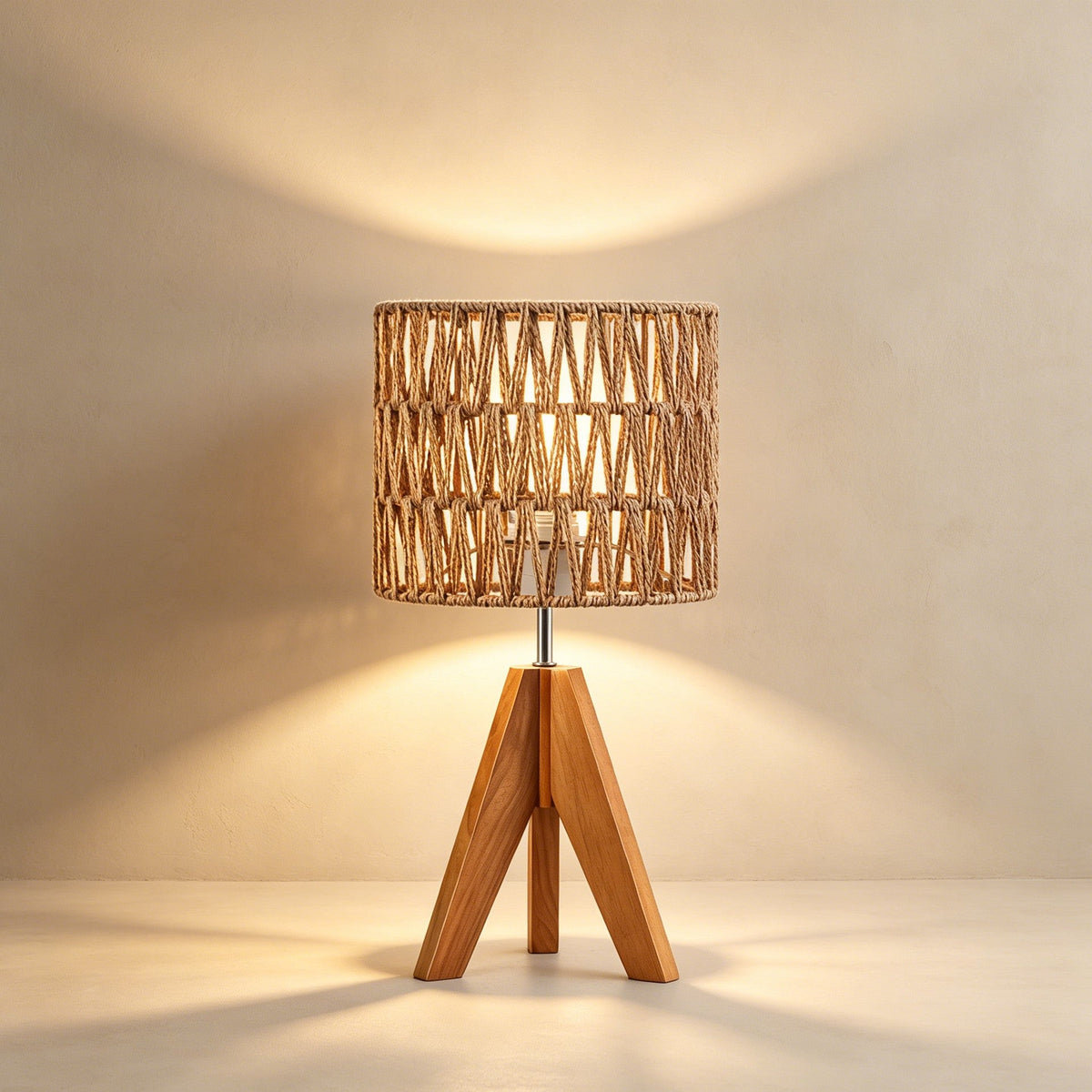 Lavisa - Boho Rattan Tripod Table Lamp with Woven Shade