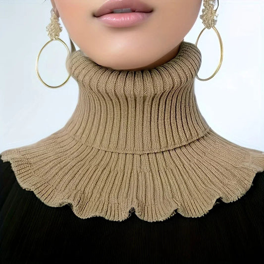 Elegant Knitted Turtleneck Neck Warmer for Women - Detachable Scarf - Front View | Lavisa