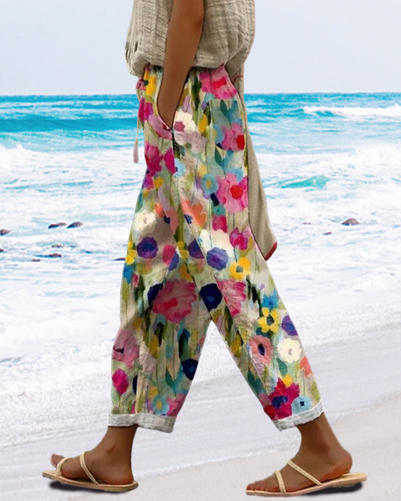 Lavisa - Womens Relaxed Floral Print Casual Trousers