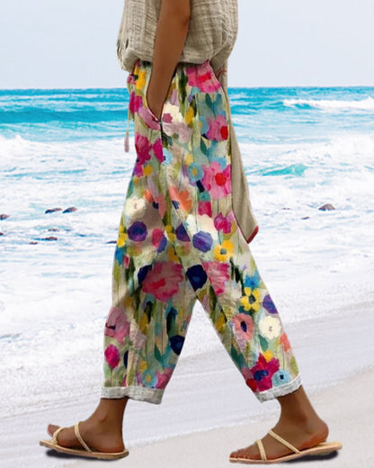 Lavisa - Womens Relaxed Floral Print Casual Trousers