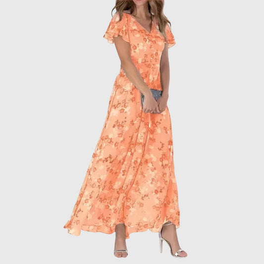 Lavisa - Womens Floral V Neck Maxi Dress Flowy Summer Party Gown