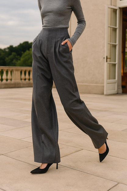 Lavisa - High Waisted Cotton Draped Wide Leg Pants