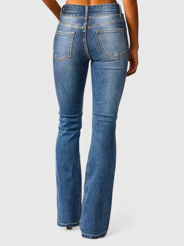 Lavisa - Flared High Waist Pants with Zipper Detail