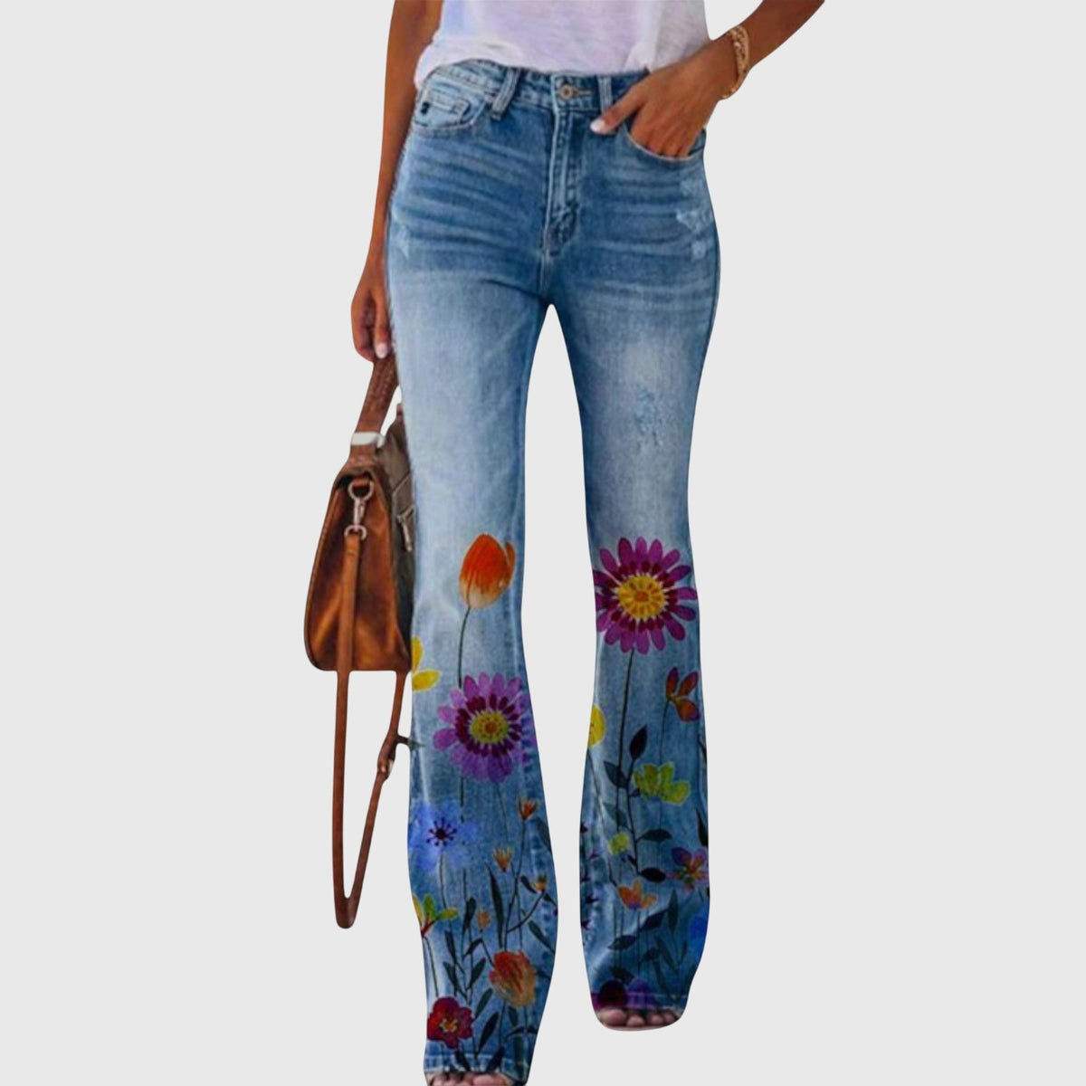 Lavisa - Floral Print High-Waist Flare Jeans