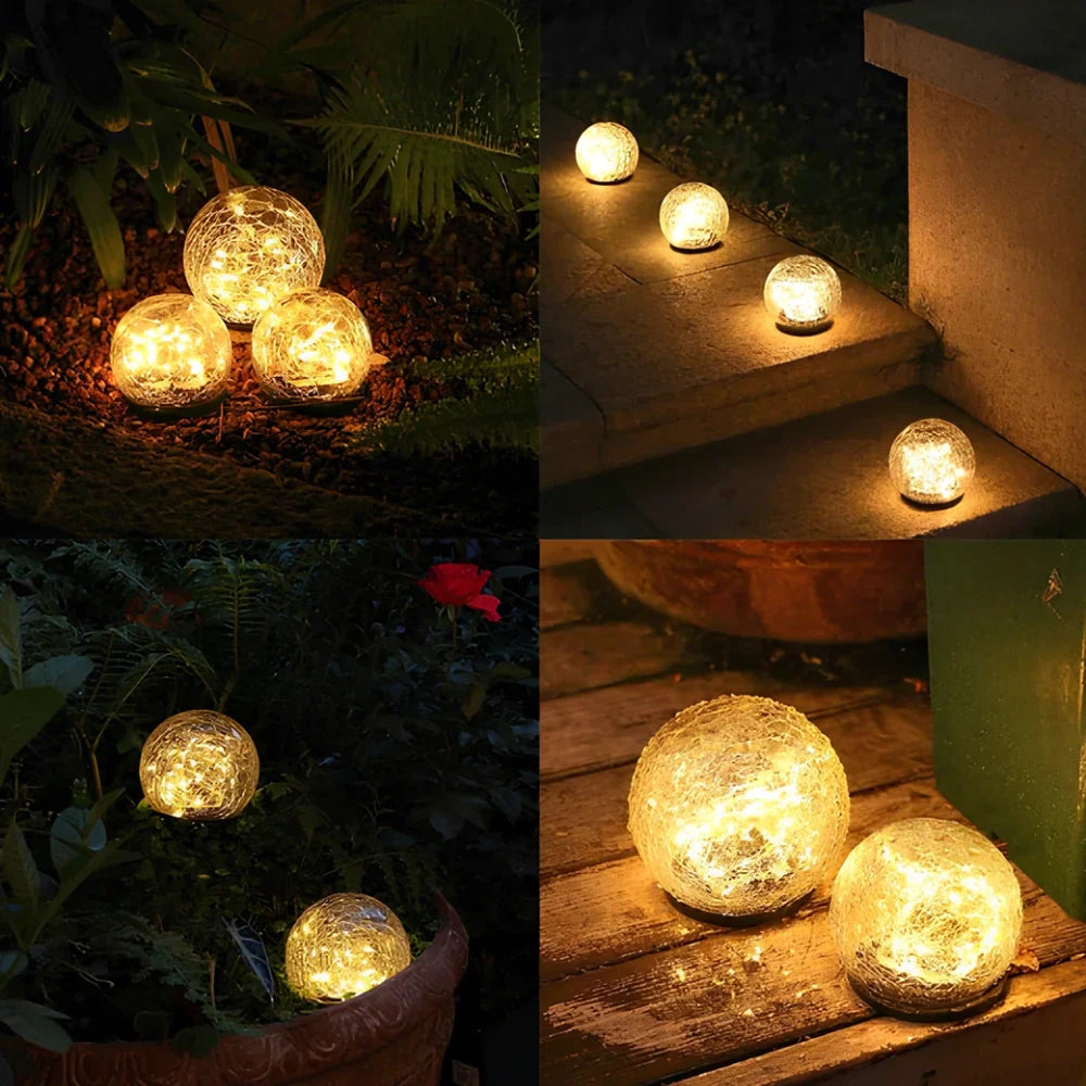 Lavisa - Solar Garden Lights Outdoor Waterproof Crackle Glass Globe