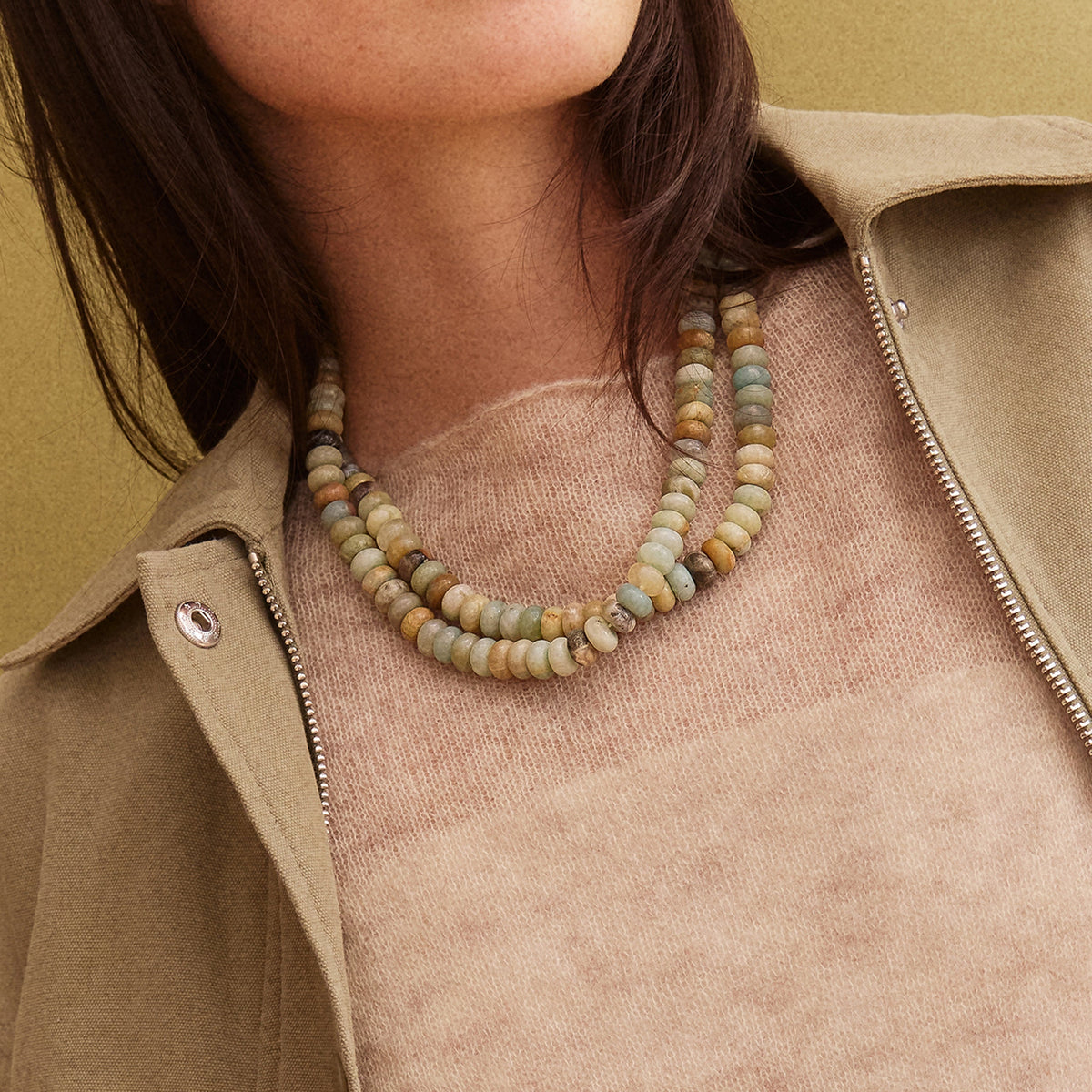 Lavisa - Semi-Precious Amazonite Beaded Necklace - On-Model & Scale View