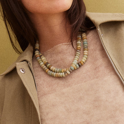 Lavisa - Semi-Precious Amazonite Beaded Necklace - On-Model & Scale View