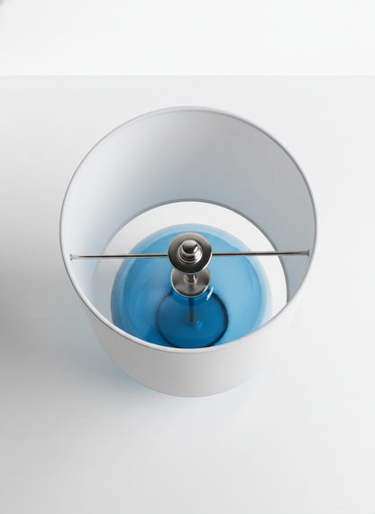 Lavisa Modern Blue Glass Table Lamp with white cylinder shade (View 2)