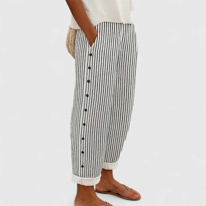 Lavisa - Relaxed Tapered Striped Trousers with Side Buttons