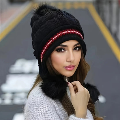 Lavisa - Fleece Lined Cable Knit Winter Hat with Earflaps