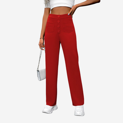 Lavisa - Women's Tailored Stretch Straight Leg Trousers - High Waist Pockets