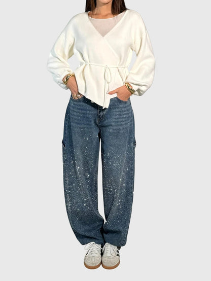 Lavisa - Elegant Diamond Embellished Loose Fit Pants for Women