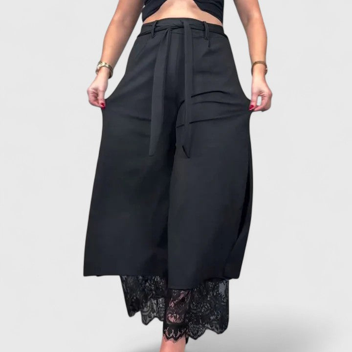 Lavisa - Sophisticated Wide Leg Lace Accent Pants