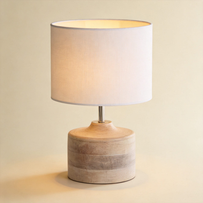 Lavisa - Turned Solid Wood Table Lamp with Linen Shade