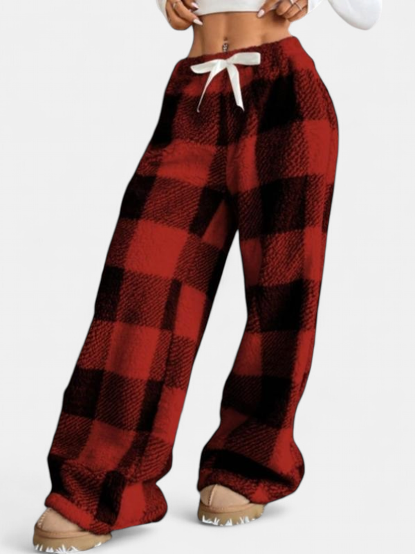 Lavisa - Plaid Straight Leg Casual Pants for Women - Comfortable Cold Weather Trousers