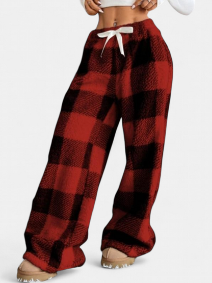 Lavisa - Plaid Straight Leg Casual Pants for Women - Comfortable Cold Weather Trousers