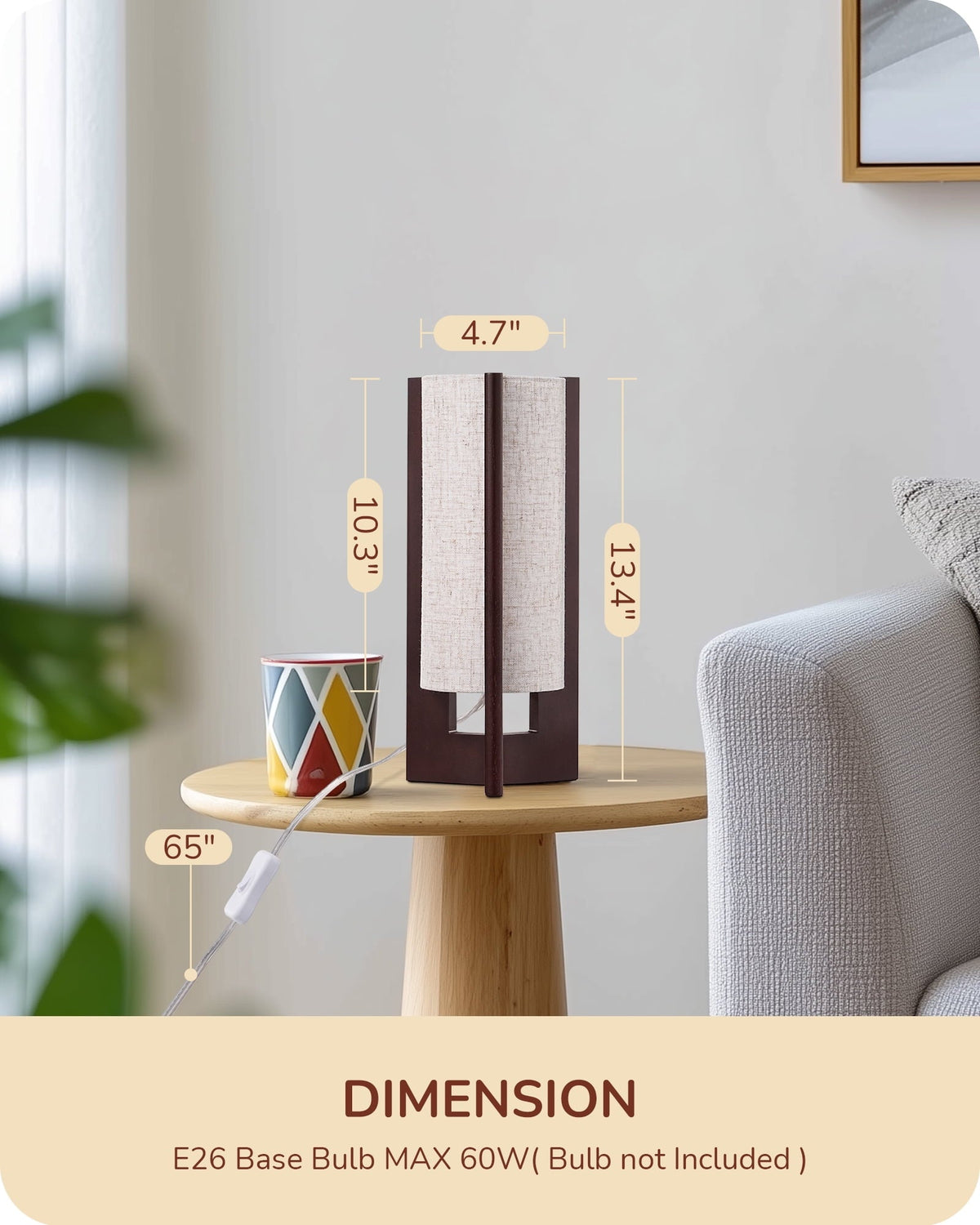 Lavisa - Solid Wood Table Lamp with Linen Shade for Bedroom and Living Room