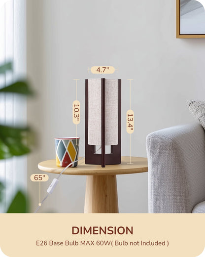 Lavisa - Solid Wood Table Lamp with Linen Shade for Bedroom and Living Room