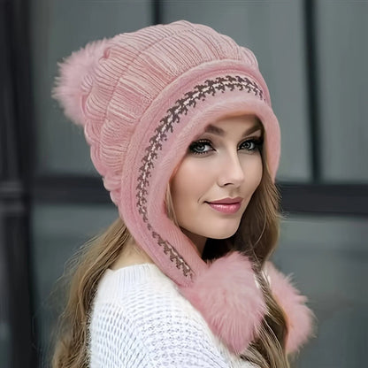 Lavisa - Fleece Lined Cable Knit Winter Hat with Earflaps