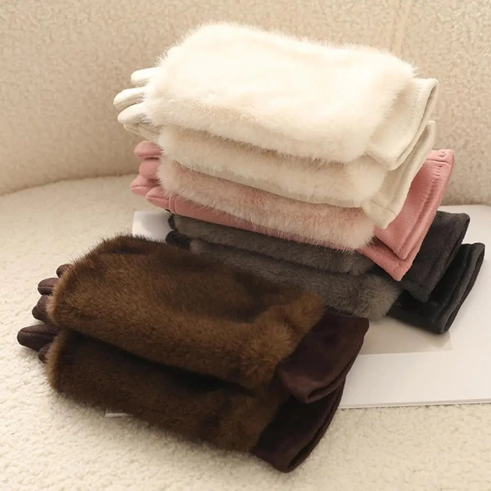 Lavisa - Suede Touchscreen Winter Gloves with Rabbit Fur Trim