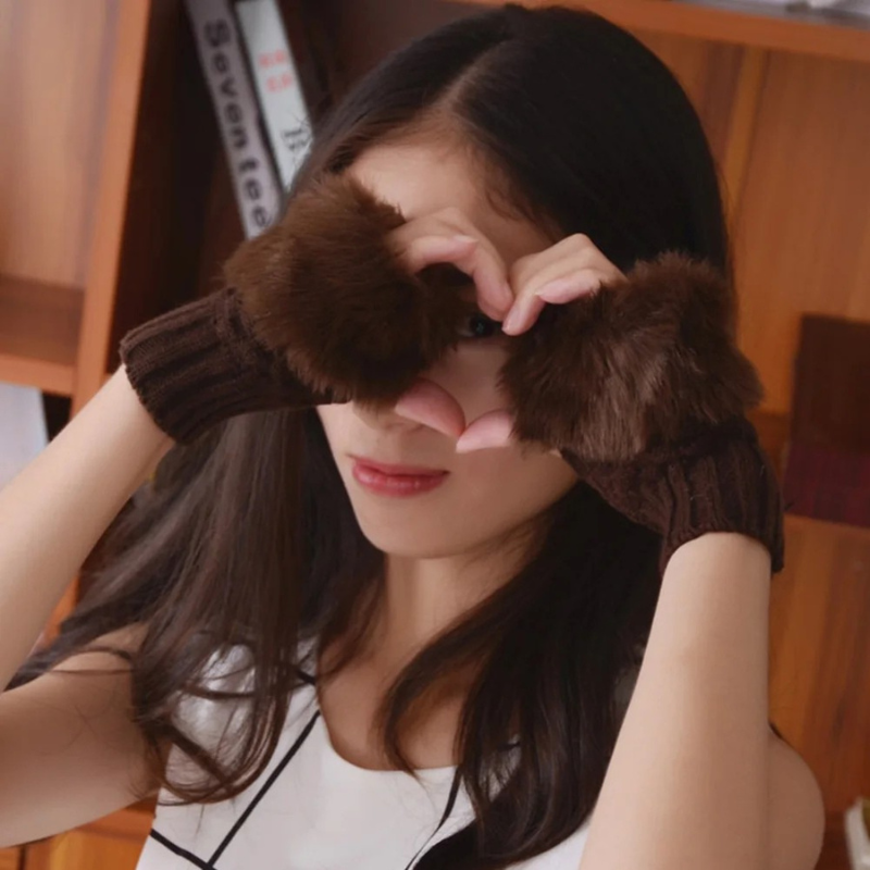 Lavisa - Faux Fur Fingerless Winter Gloves