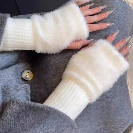 Plush Fingerless Winter Gloves - Front View | Lavisa
