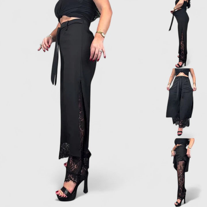 Lavisa - Sophisticated Wide Leg Lace Accent Pants