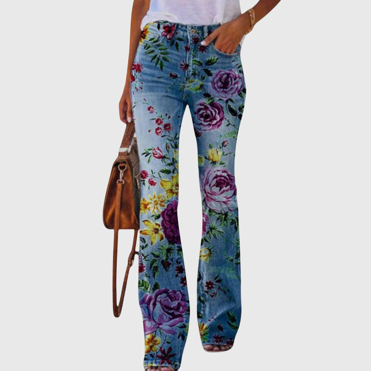 Lavisa - Floral Print High-Waist Flare Jeans