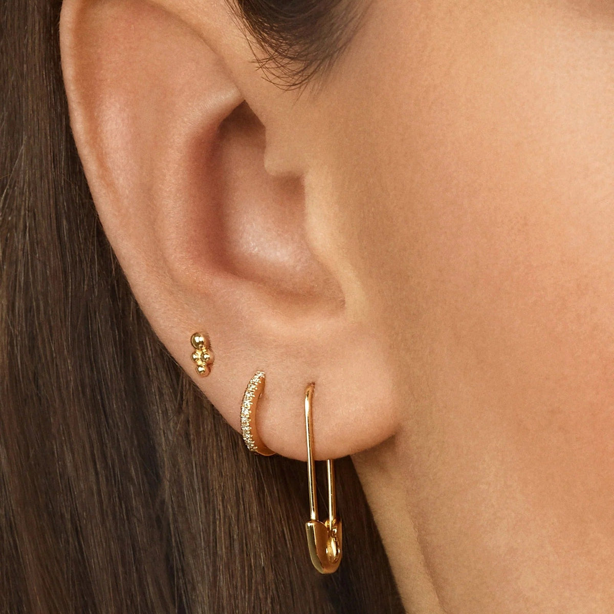 Lavisa - Utilitarian Chic Safety Pin Threader Earrings - Side Profile View